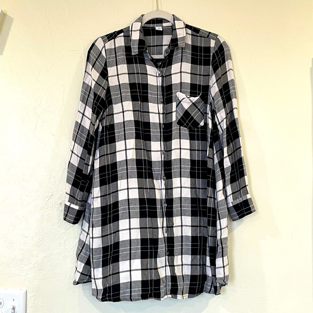 Black and White Flannel Shirt Dress Old Navy